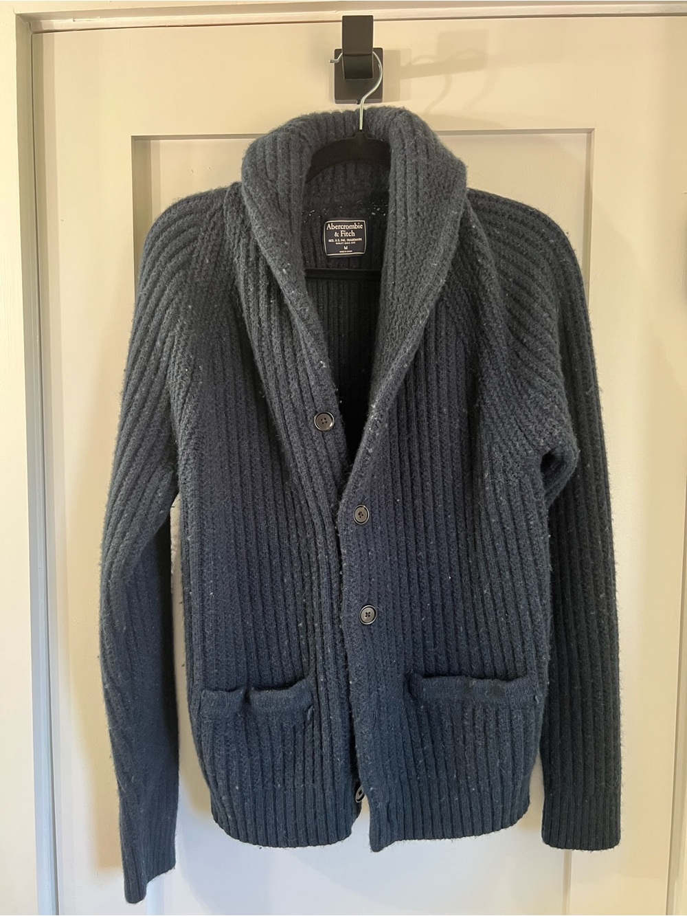 Abercrombie & Fitch Men's Shawl Collar Ribbed Cardigan - Navy